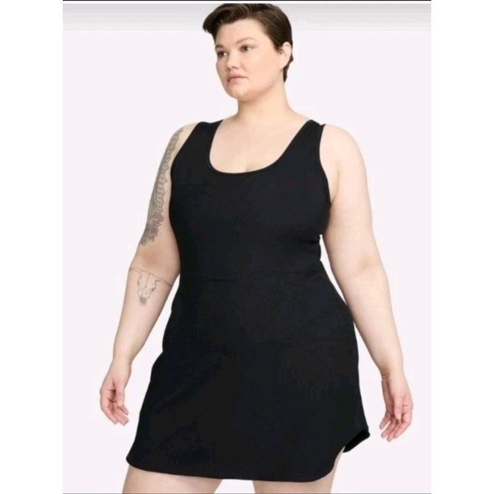 Nike One Dri-FIT Dress Womens 2X Black Ribbed Scoop Neck Active Gym Workout NWT